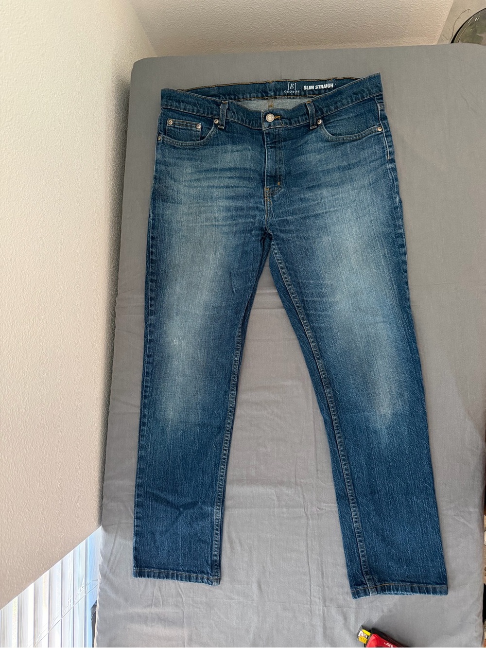 George Men's Slim Straight Denim Jeans - Medium Blue Wash Size 36X30